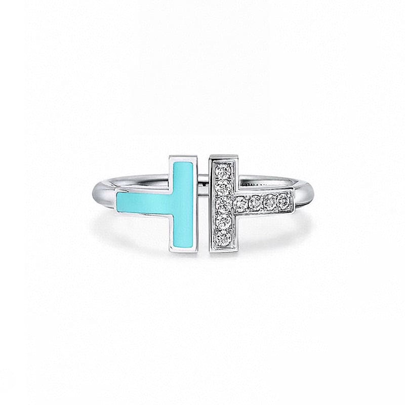 Tiffany Diamond & Turquoise Wire 18K Gold Ring