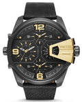Diesel DZ7377 Uber Chief Two - Hand Men's Watch - Black Dial & Black Leather Strap