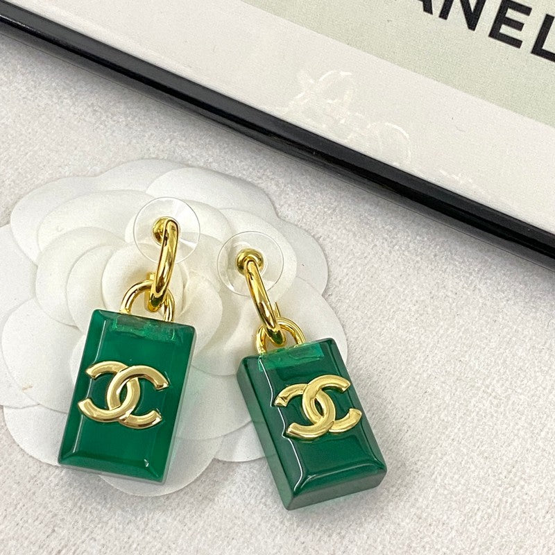 Chanel Green Perfume Bottle 18K Gold Earrings