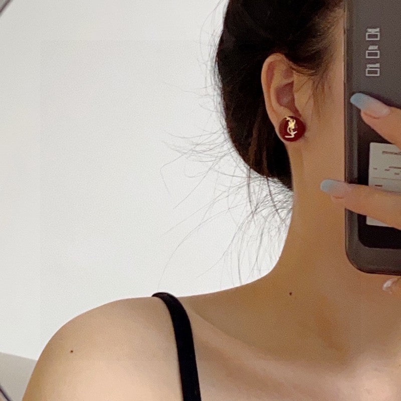 YSL White & Red 18K Gold Earrings