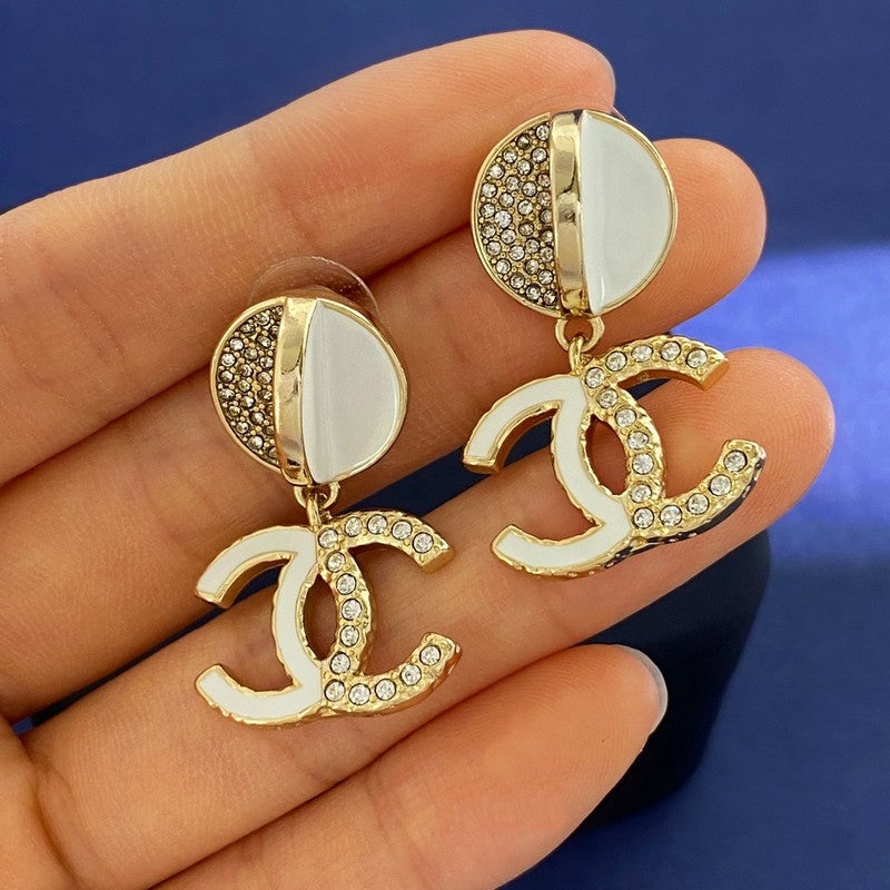 Chanel Half Diamond 18K Gold Earrings