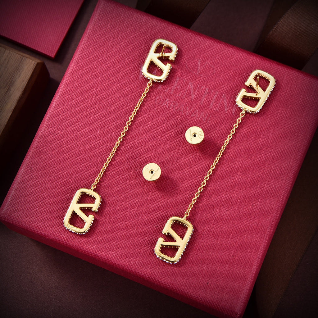 Valentino Crystal Valentino Signature 18K Gold Earrings