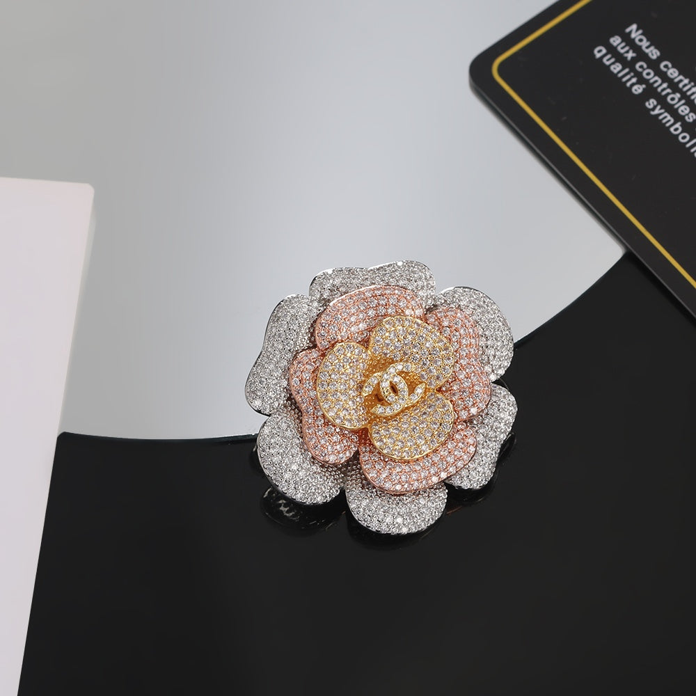 Chanel Camellia Pink Diamonds 18K Gold Brooch