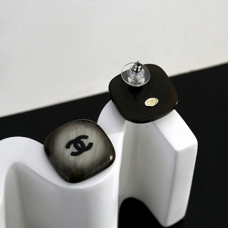 Chanel Black Square 18K Gold Earrings