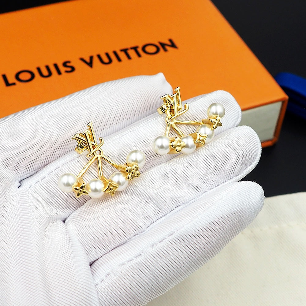 Louis Vuitton Monogram Pearls 18K Gold Earrings
