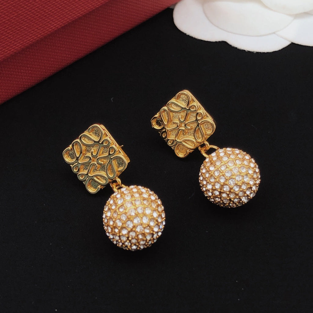LOEWE Anagram Diamonds 18K Gold Earrings
